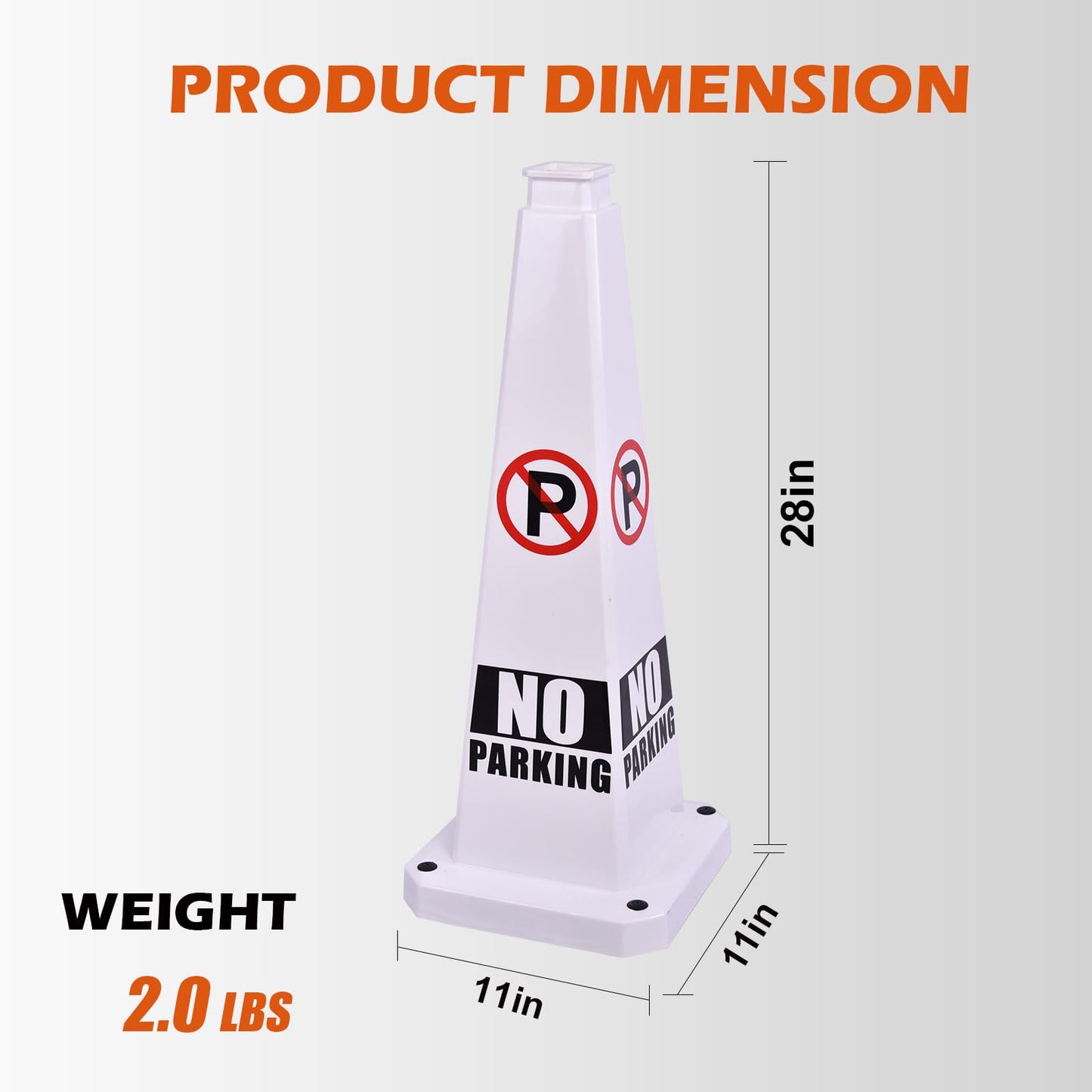 OranclUS 6 Pack 28 Inch 4-Sided Safety Cone, “No Parking” White Traffic Cone, Reflective High Visibility Durable PVC Stackable Traffic Control Cones (6, White-No Parking, 28inch Printed)