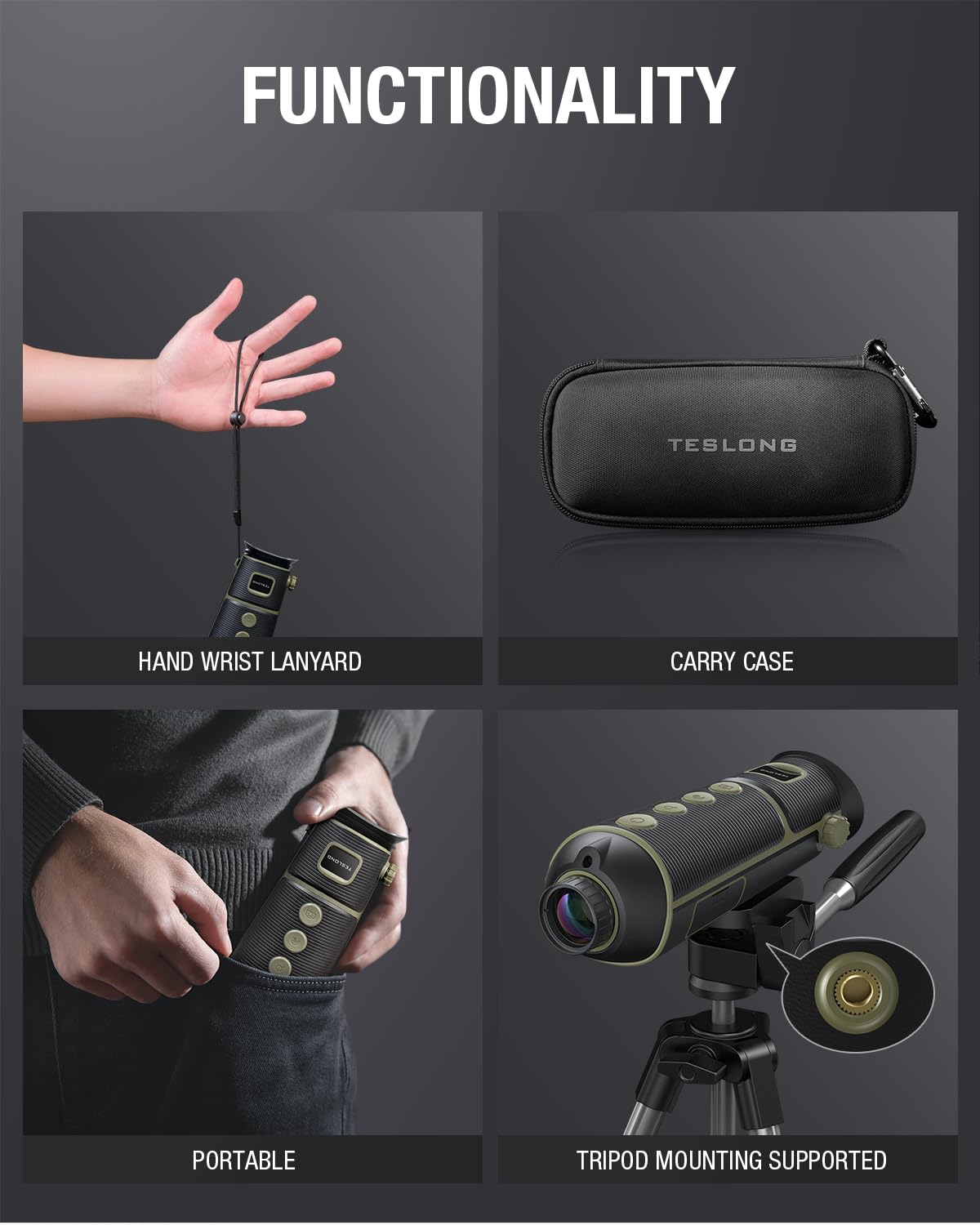 Teslong TTS390 384x256 Thermal Monocular, 50Hz Thermal Imaging Camera with 25mm Lens, 10H Battery Life, 8X Digital Zoom, IP54 Waterproof IR Night Vision Monocular for Hunting & Search
