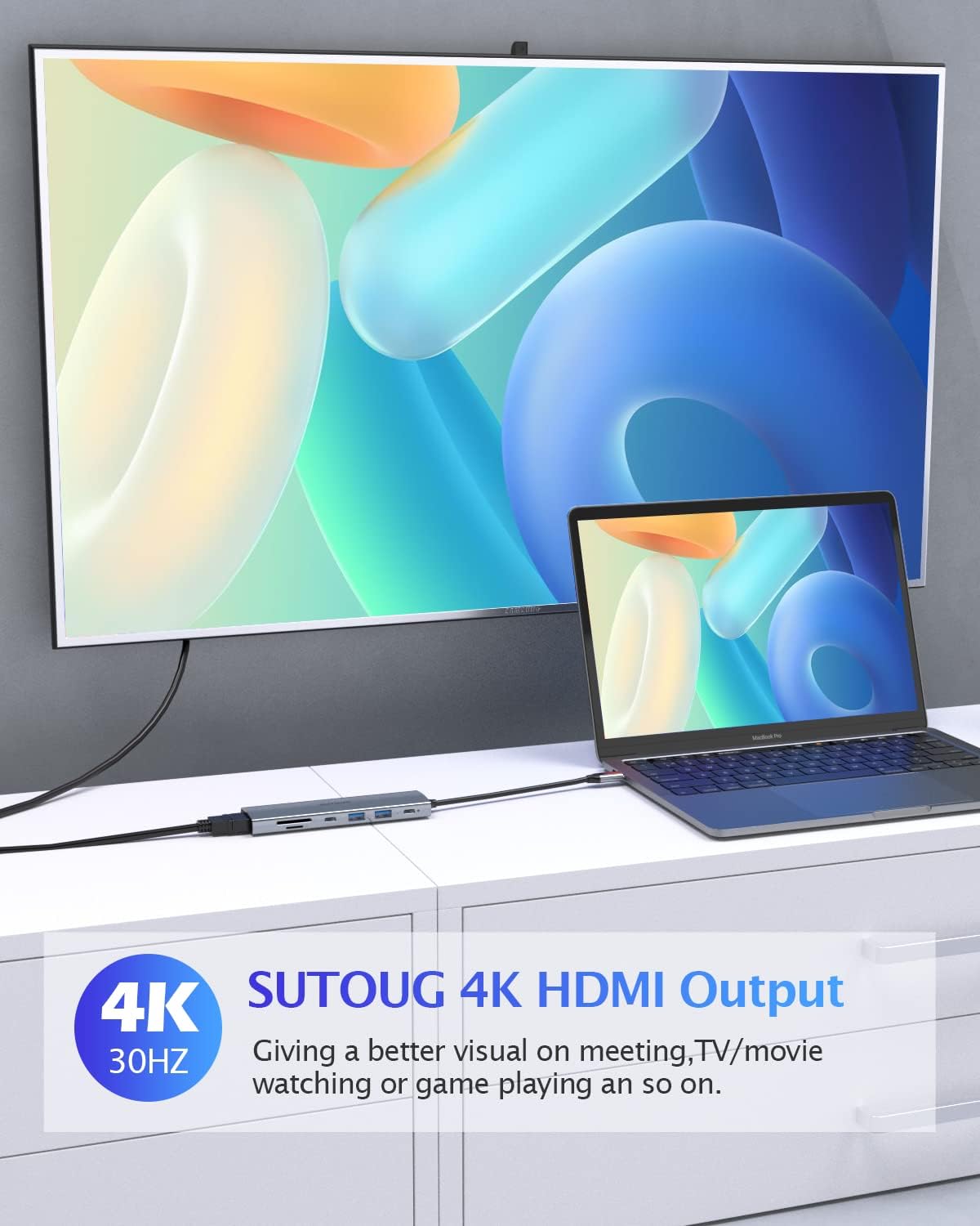 SUTOUG 7 1 4K@30hz Output100W 2 USB-A3.0 3.0 Docking Station, in USB C Hub with HDMI Type C Charging Port, SD/TF Card