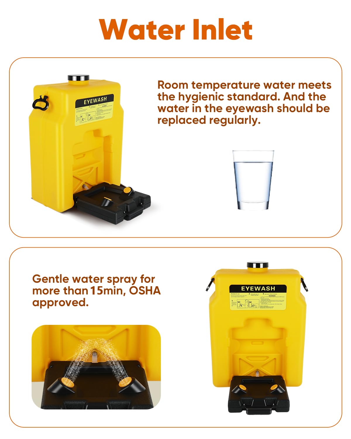Portable Eyewash Station 14 Gallon with Wall Mount, OSHA Approved Gravity Fed Emergency Eye Wash Station, Heavy Duty Self Contained Unit for Industrial Worksites, Warehouses, Manufacturing