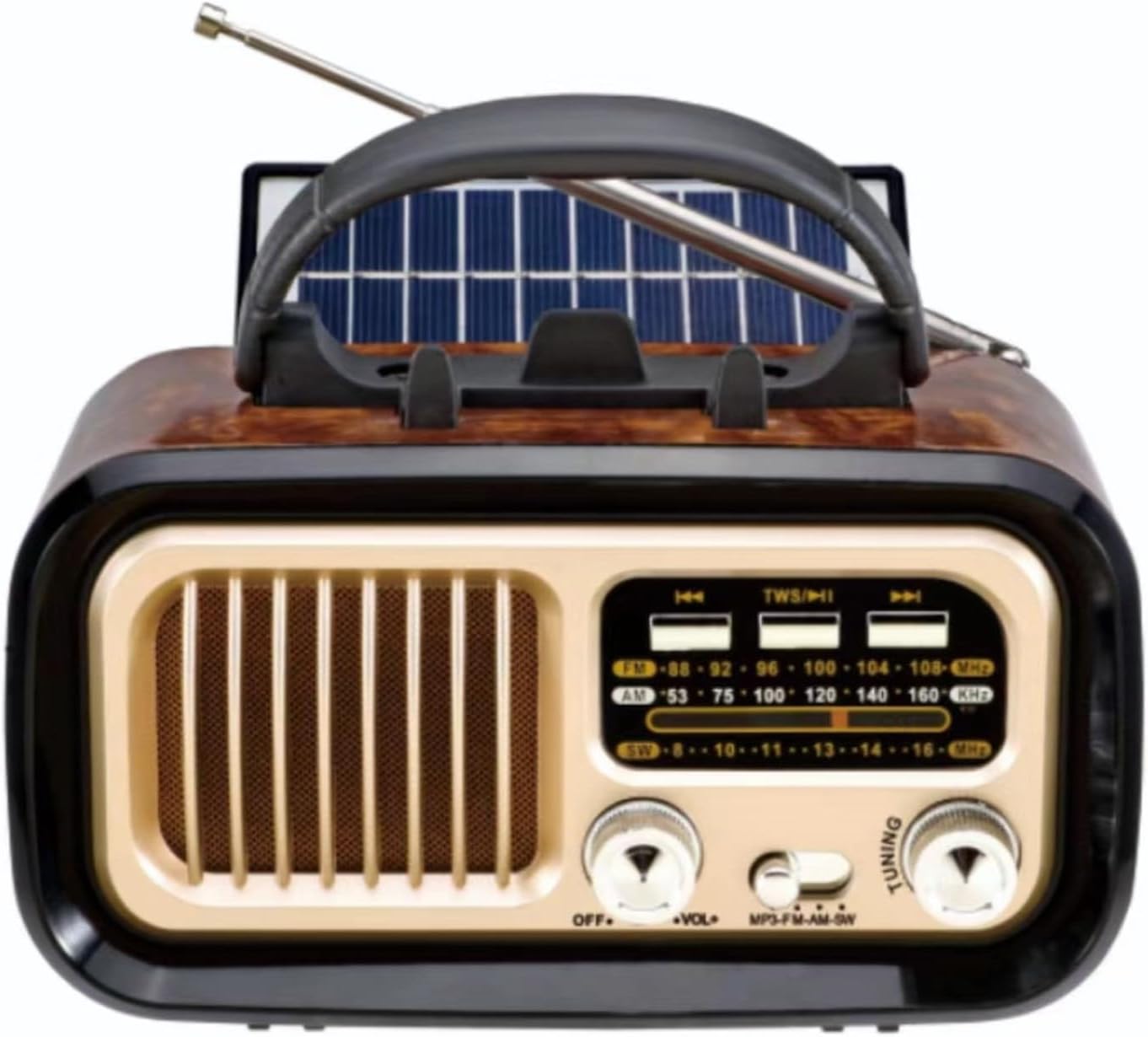 VBESTLIFE MP3 Retro Bluetooth Speaker, Vintage FM AM SW Radio with Old Fashioned Classic Style, Support Solar Charging
