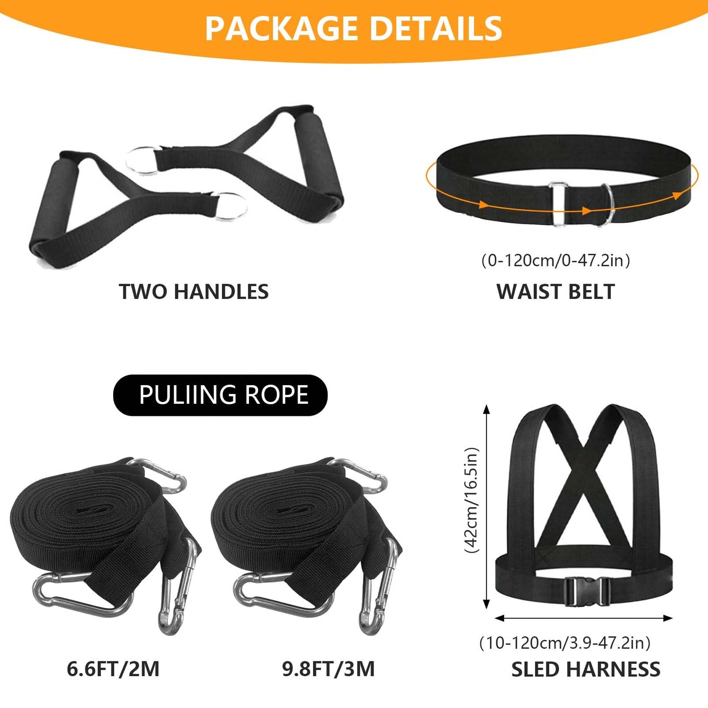 Tuyzhrymlic Sled Harness for Pulling, 6pcs Adjustable Shoulder Belt with 2 Rope 6.6ft and 9.8ft Push Equipment for Outdoor Indoor Full Body Workout to Improve Strength Agility Focus Men and Women