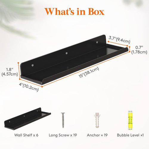 Lifewit Floating Shelves - 15" Acrylic Wall Organizer for Perfume & Makeup | Black, 6 Pack