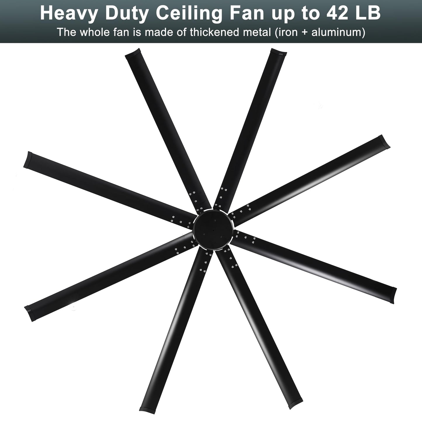 Ohniyou 96'' Industrial Ceiling Fan No Light - High CFM Large Metal Fan with 8 Aluminum Blades, Remote/APP Controlled, DC Motor, for Shop, Warehouse, Gym, Black