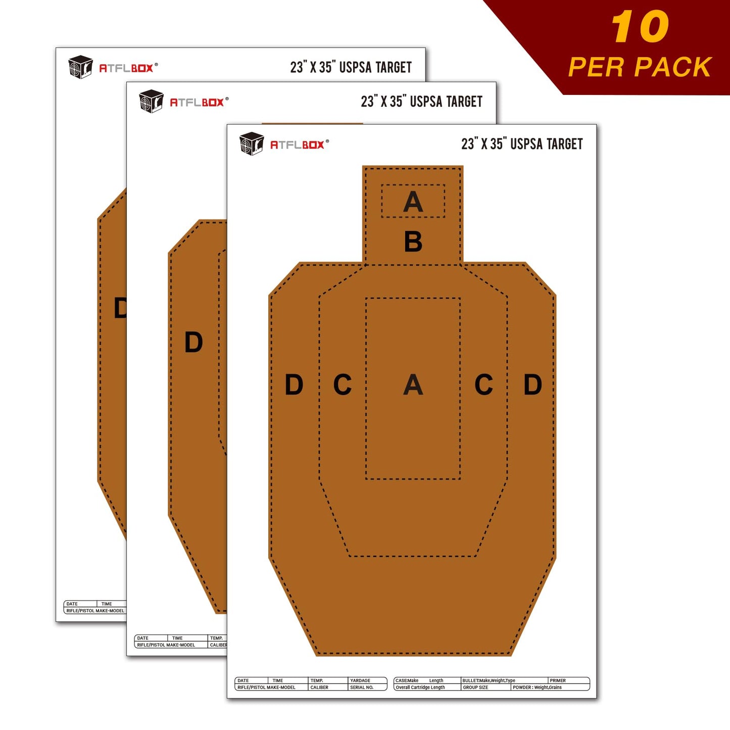 ATFLBOX 23" x 35" IPSC/USPSA Practice Paper Shooting Targets, Competition Torso Target, Paper Silhouette Shooting Target, Suitable for Pistol, Rifle, Handgun, shotgun shooting range training (10 PACK)