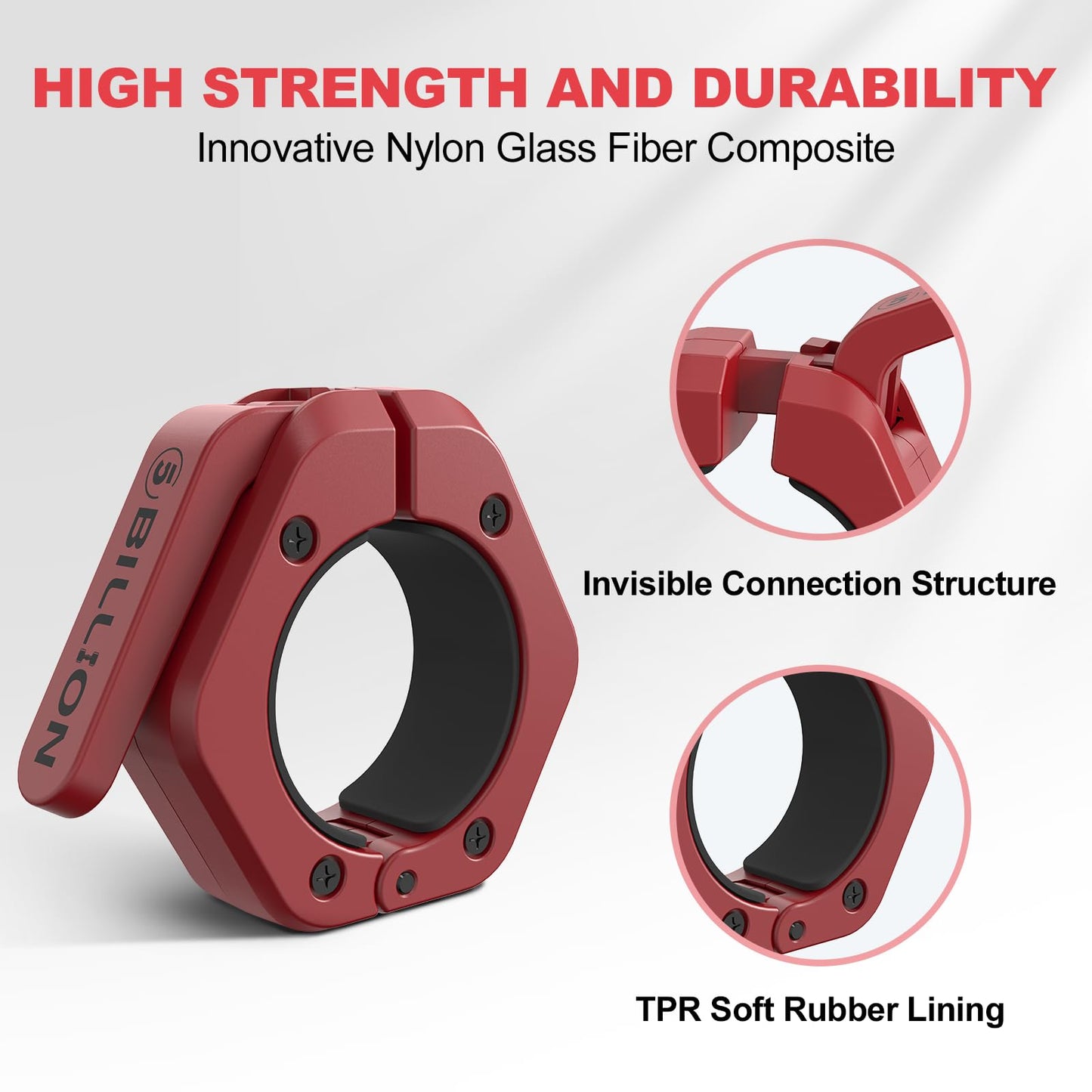 Olympic Barbell Clamps 2 inch Barbell Clips (Pair) Barbell Collars for Secure Weightlifting Quick Release Weight Clips for Bars with Anti-Slip TPR Lining at Home or Gym Clips (Red)