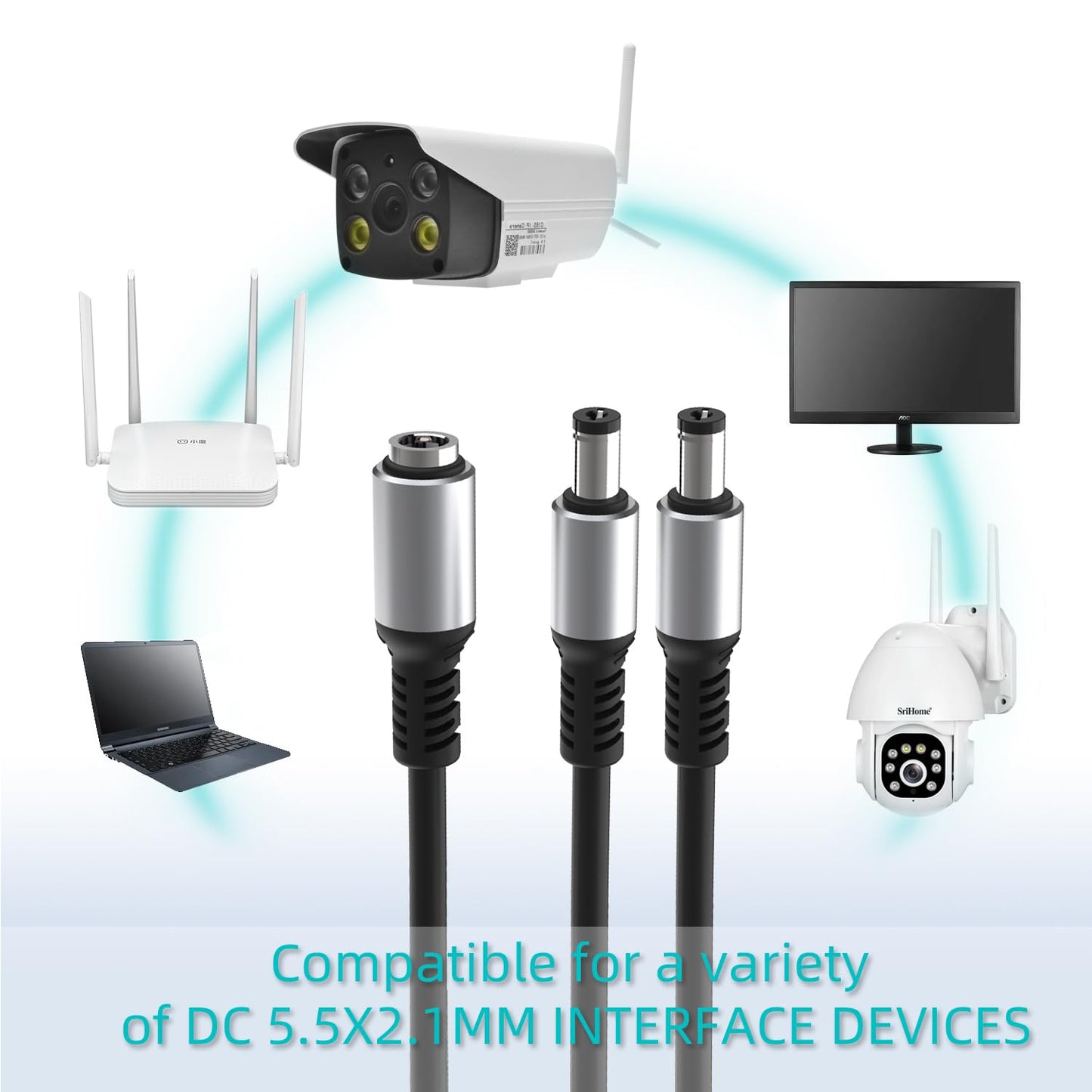 sovunis 1 2 5.5mm 2.1mm 50cm DC Y Splitter Cable Female to Male, x DC Power Extension Adapter Cable for CCTV