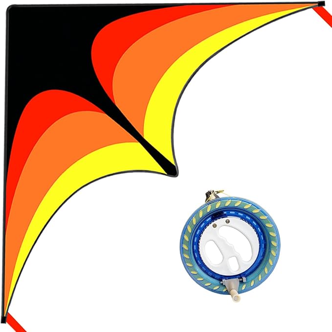 Large Delta Kite Easy to Fly with Kite Reel Set, Beach Kite & Kite Spool for Kids & Adults, Single Line Triangle Kite with 7.1 Inch Kite Wheel Kit