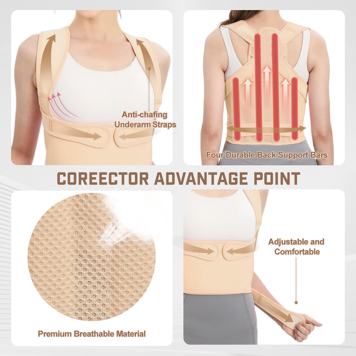 BLACKYEW Back Brace Posture Corrector for Women & Men, Adjustable Shoulder Straightener with Full Back Support, Relief for Lower & Upper Back Pain, Hunchback & Scoliosis (Beige, Medium)