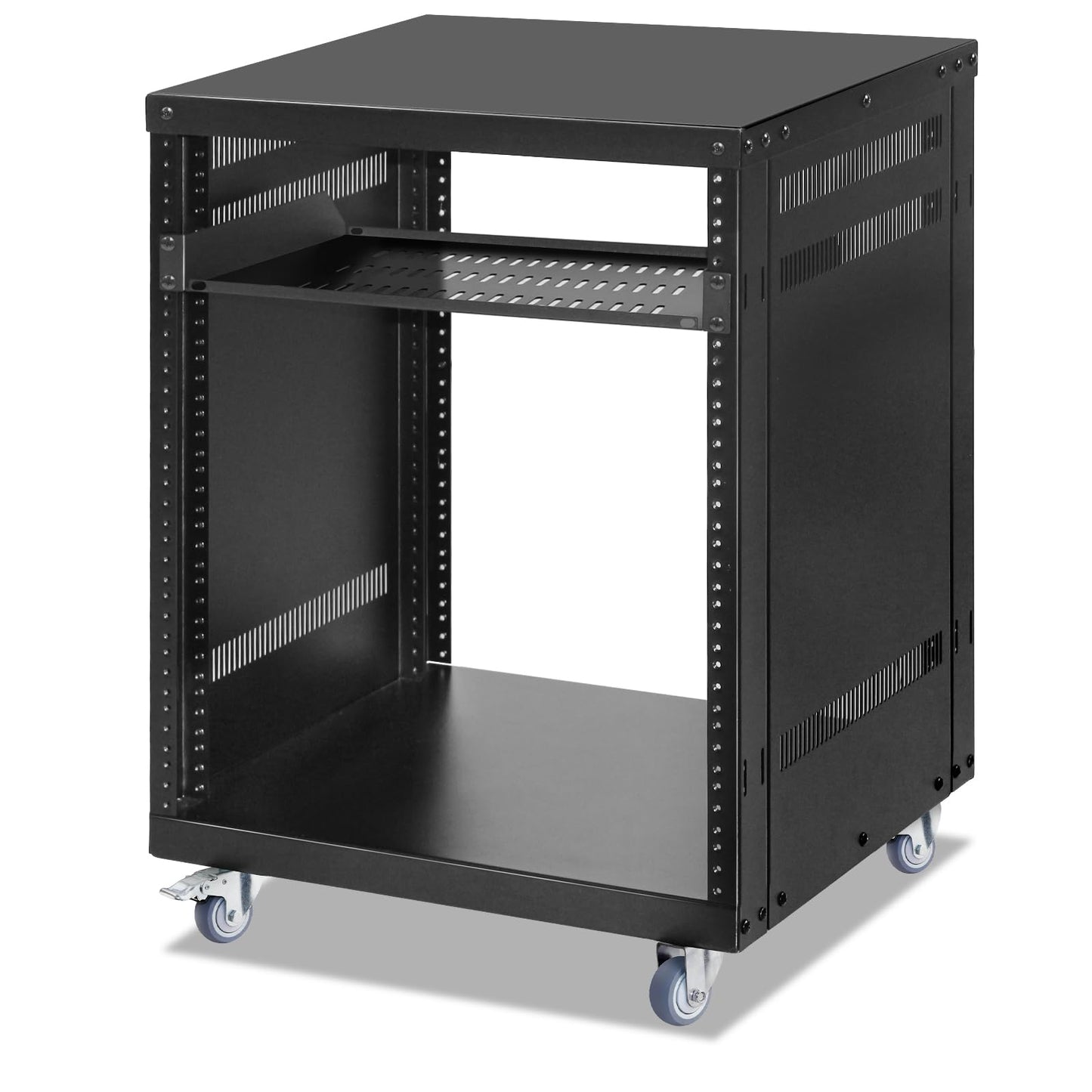 12U Rack with Caster Wheels, Heavy-Duty AV Rack with Adjustable Steel Shelf, Open Frame Server Rack for IT, AV, Data & Computer Equipment, 500lb Capacity, 19.7" W x 17.7" D x 26.8" H