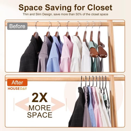 HOUSE DAY Black Plastic Hangers - 60 Pack Non-Slip Durable Coat Hangers | Lightweight Closet Organizer