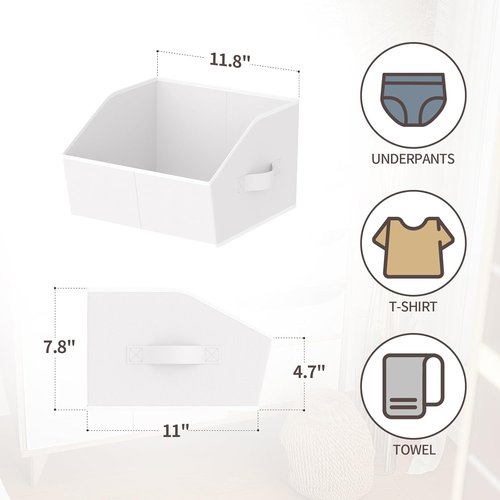 Homsorout Storage Bins - Small Trapezoid Closet Organizer Baskets with Handles | 4-Pack, White