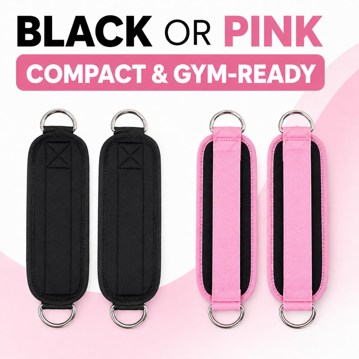 Ankle Straps for Cable Machines, Pair of Padded Neoprene Ankle Cuffs with Metal D-Rings, Adjustable Resistance Band Attachment for Glute Kickbacks, Leg and Hip Workouts(Black)