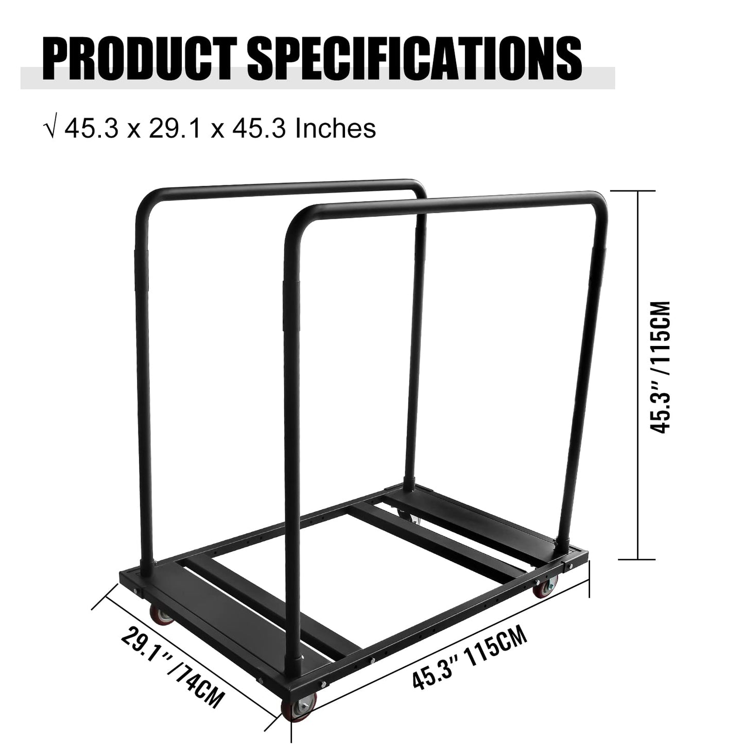 Hasopy Folding Table Cart Rack for 60" Round Tables, Heavy Duty Table Trolley Rolling Casters for Reataurant, Party, Hotel Furniture 10 Table Capacity, Black