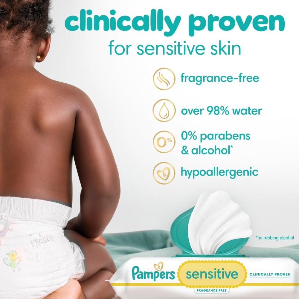 Pampers Baby Wipes - Sensitive Water-Based, Hypoallergenic & Unscented | 336 Wipes in 4 Packs