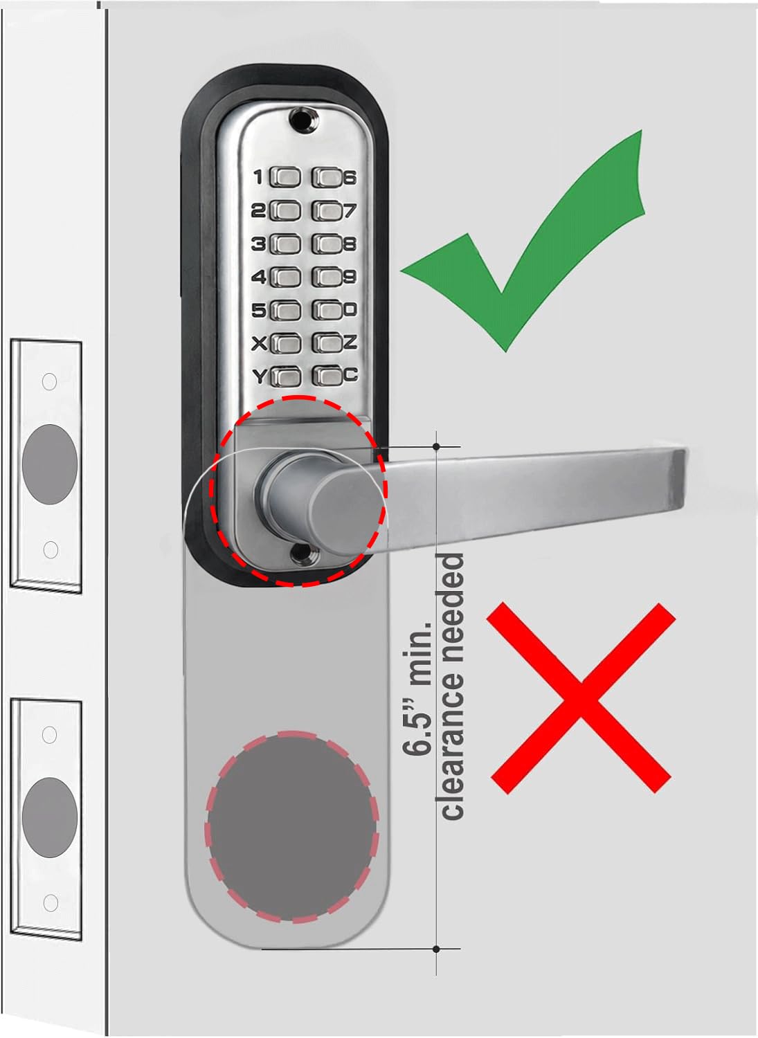 JOUNJIP Double-Sided Mechanical Keyless Combination Lever Handle Door Lock - [Square Spindle] Easier Install - (Satin Chrome) 2024 Upgrade Version