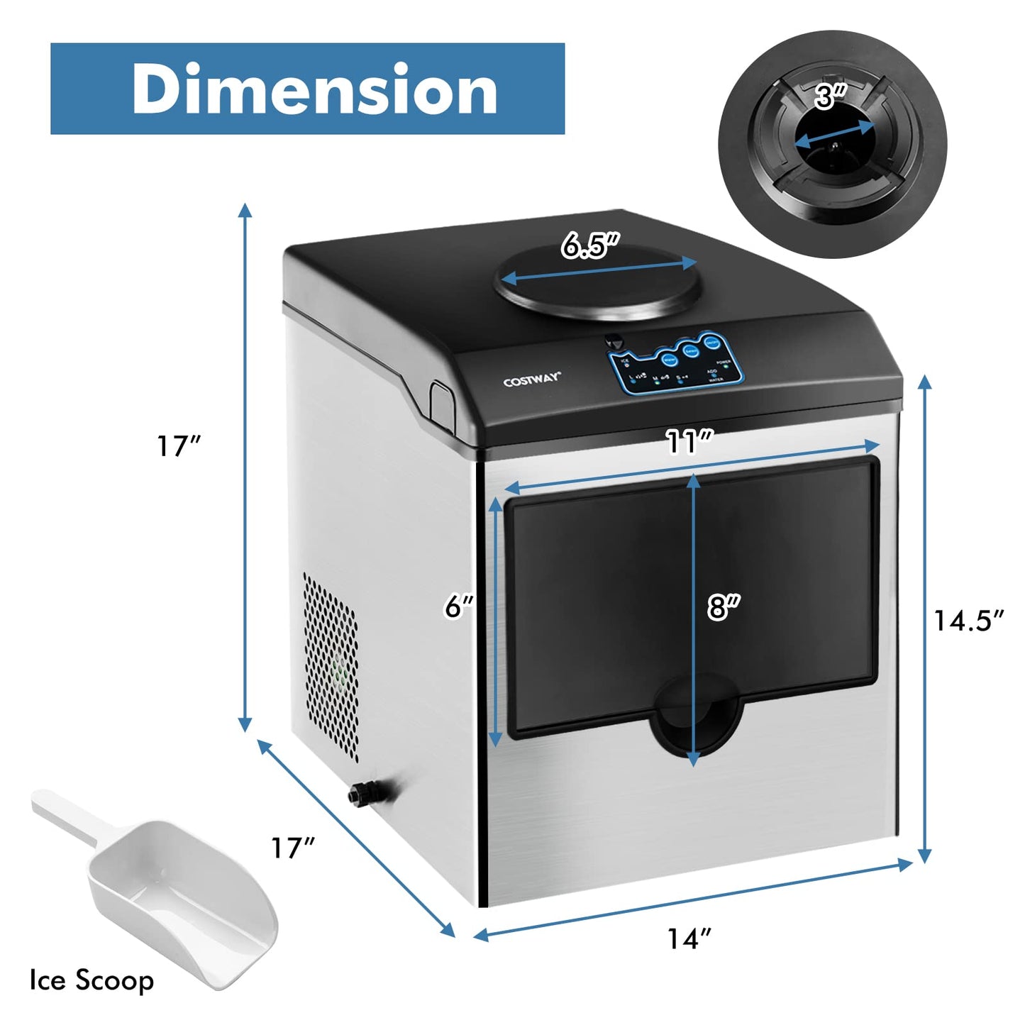 COSTWAY Countertop Ice Maker with Water Dispenser, 3 Sizes Bullet Shaped Ice, 48lbs/Day, Fast Ready in 6 Minutes, Ice Machine with Cold Water for Home Bar Kitchen Office