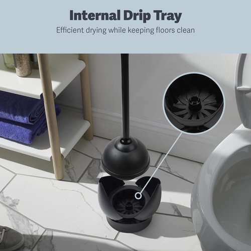 Casabella Toilet Plunger and Hideaway Caddy Combo for Bathrooms, 2-Piece Heavy-Duty Set, Black