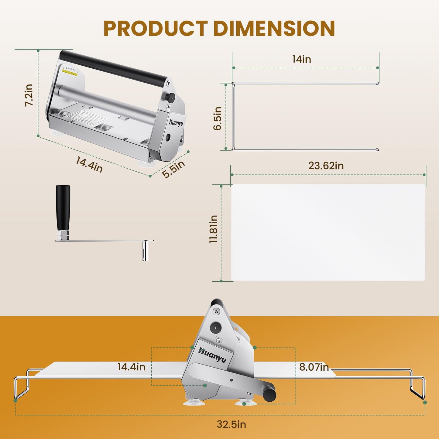Huanyu Manual Dough Sheeter 12”, 10 Adjustable Thickness 0.1mm-17.5mm, Tool-Free Assembly, for Home Bakers & Small Bakeries, Croissant, Pizza, Pasta, Fondant