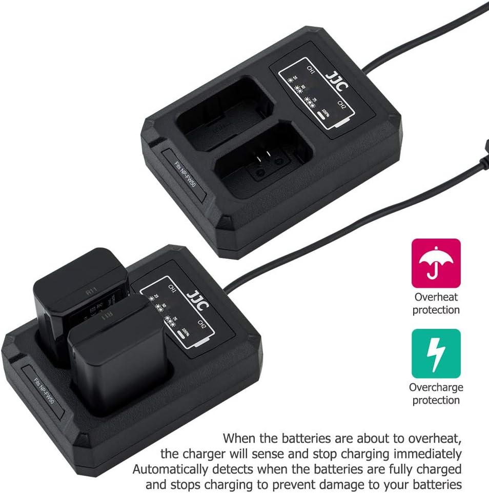 JJC 2-Pack FDA-EP10 A6000 A6100 A6300 NEX-7 NEX-6 Eyecup Eyepiece Viewfinder & Battery Charger for Sony Cameras
