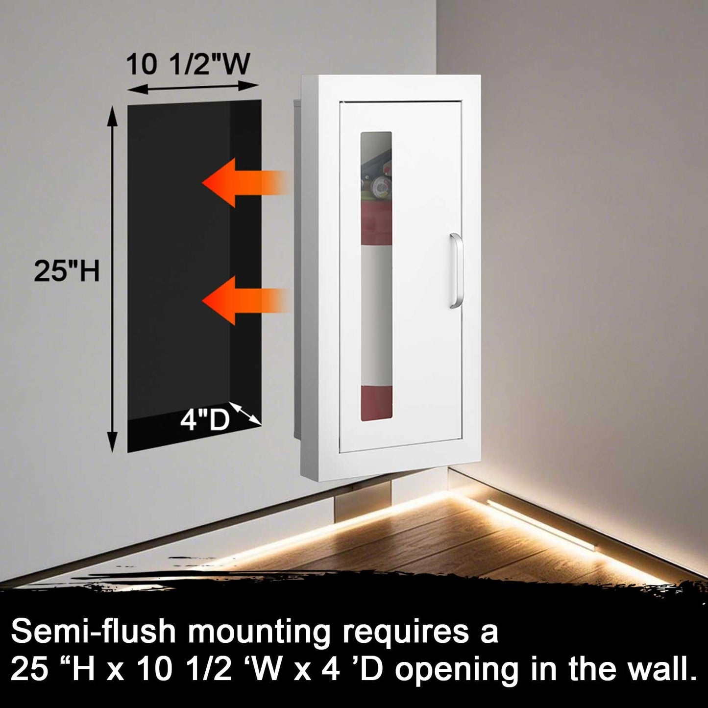 Zonon 2 Pcs Semi Recessed Fire Extinguisher Cabinet Industrial Architectural Wall Cabinet, Door with Handle Version for 10 Pound Dry Chemical Fire Extinguisher White