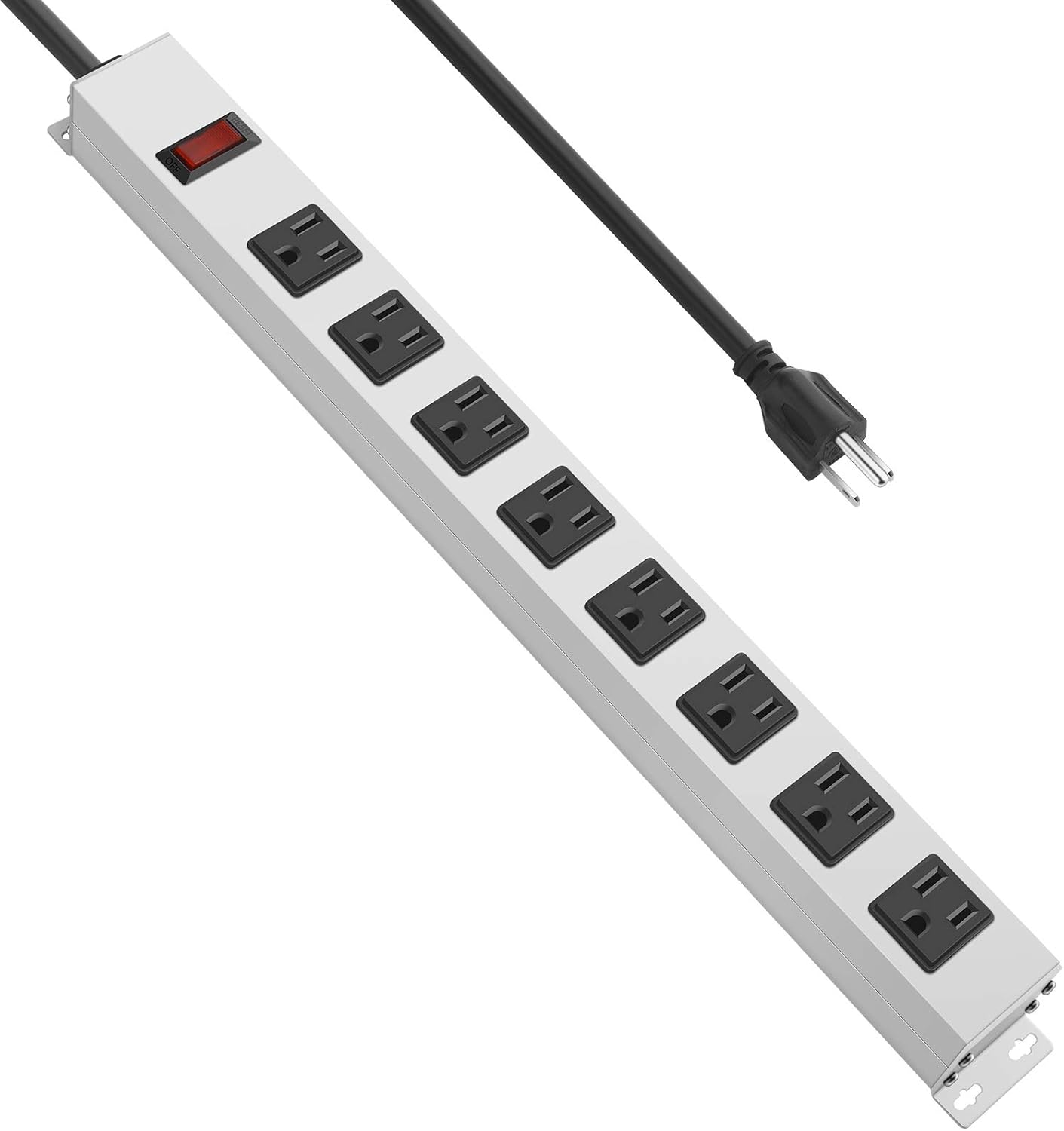 JUNNUJ 8 1200J 15A 125V 1875W, 10 14AWG Metal Outlet Power Strip, Mountable Heavy Duty Power Strip, Surge Protector