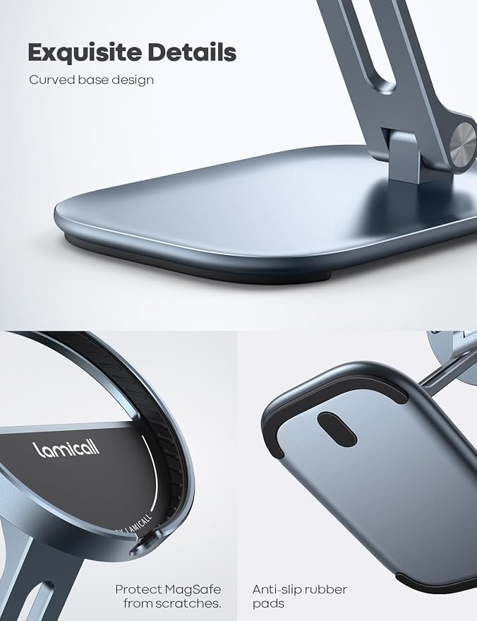 Lamicall Phone Stand for Apple 15W MagSafe Charger - Collasple Adjustable Charging Holder Dock Cradle for Desk, Compatible with Airpods, iPhone 16 15 14 13 12 Plus, Pro, Pro Max, Grey [Stand Only]