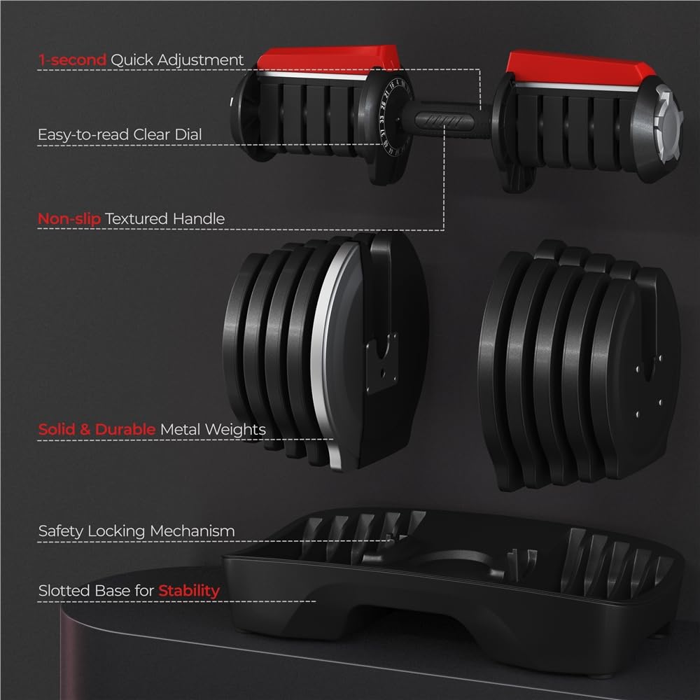 Yaheetech Adjustable Dumbbells Set 28LB Adjustable Weight Pair Fast Adjust Dumbbells 2PCS
