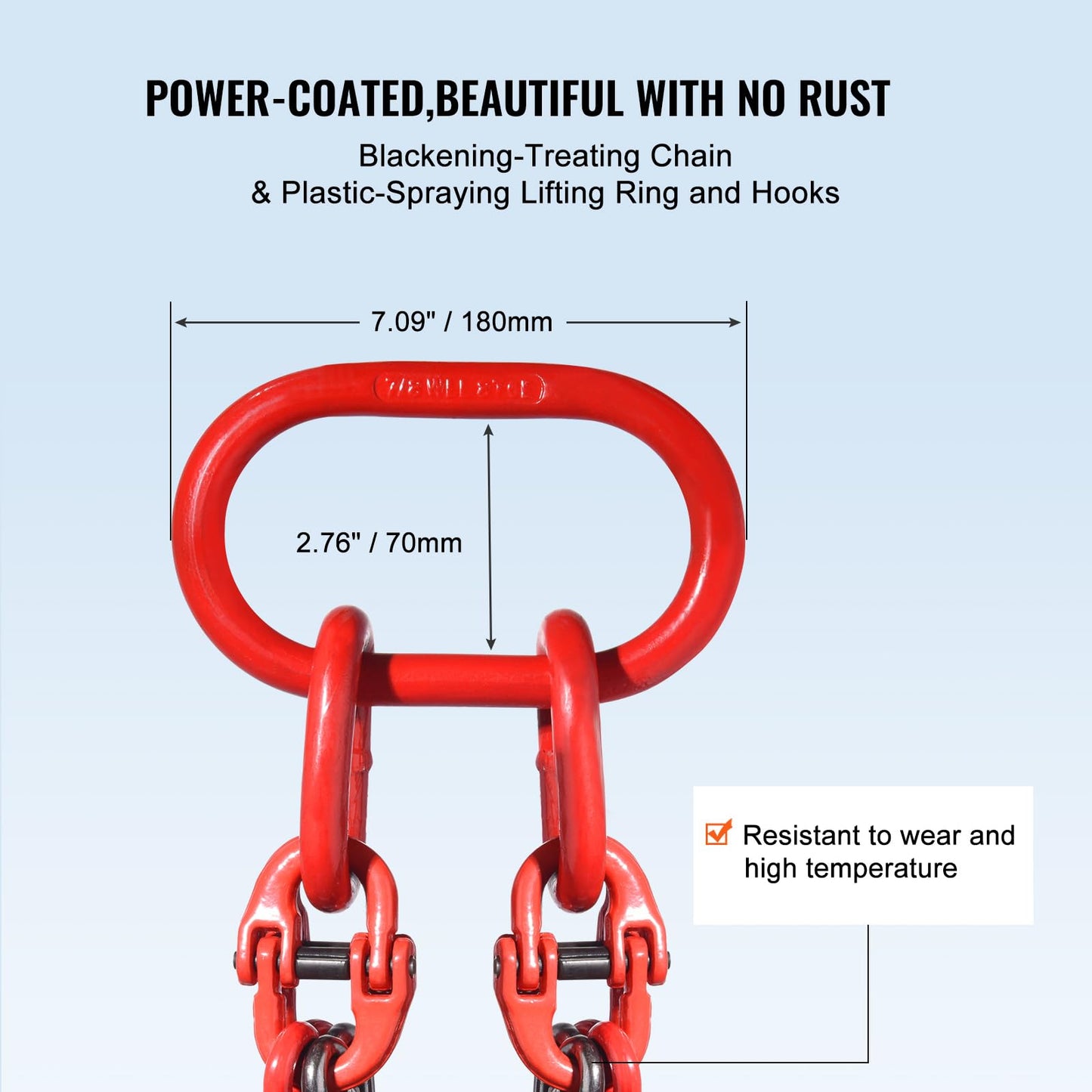 VEVOR Chain Sling, 3/8 inch x 10 ft Lifting Chains with Hooks, G80 Engine Chain Hoist Lifts, 18400 lbs/8 Ton Lifting Sling Chains for Engine Hoist, Engine Lift Chain with 4 Leg Grab Hooks & Adjusters