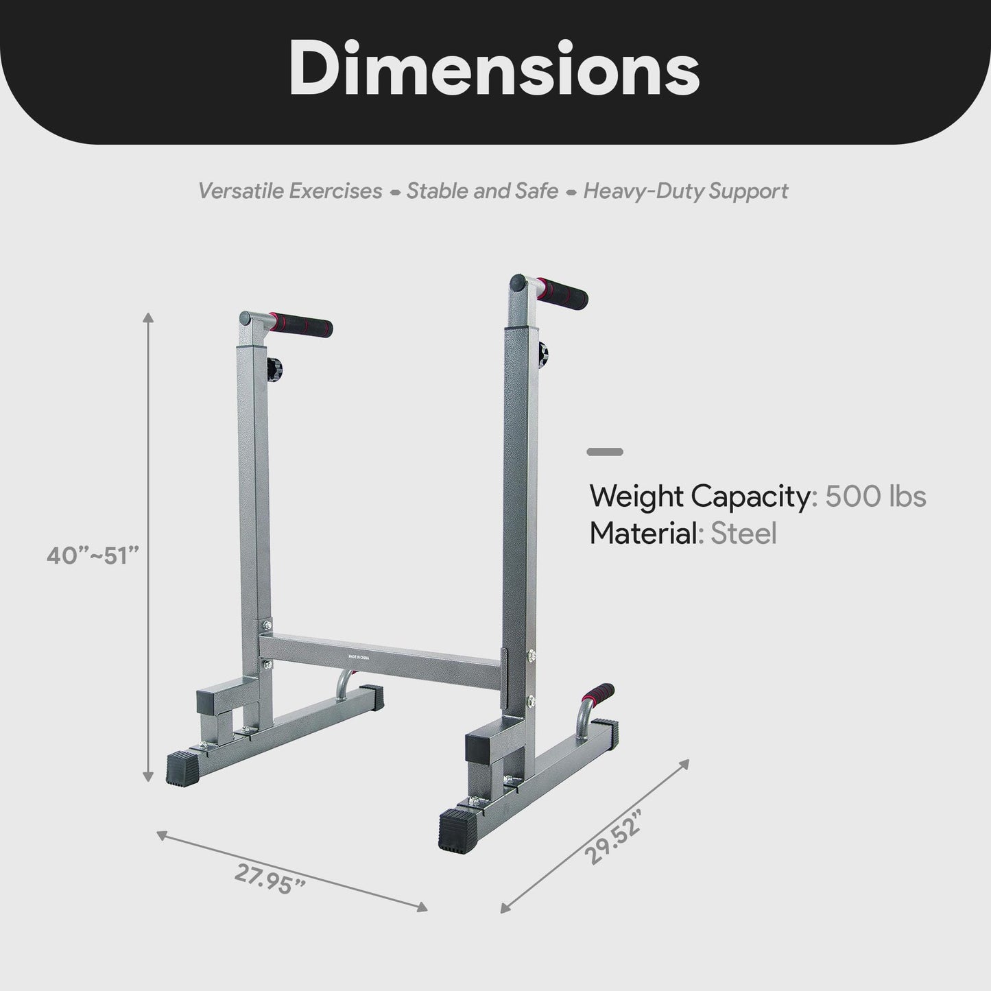 BalanceFrom Steel Frame Multi-Functional Home Gym Exercise Fitness Dip Stand Station with Adjustable Height, 500 Pound Capacity, Gray
