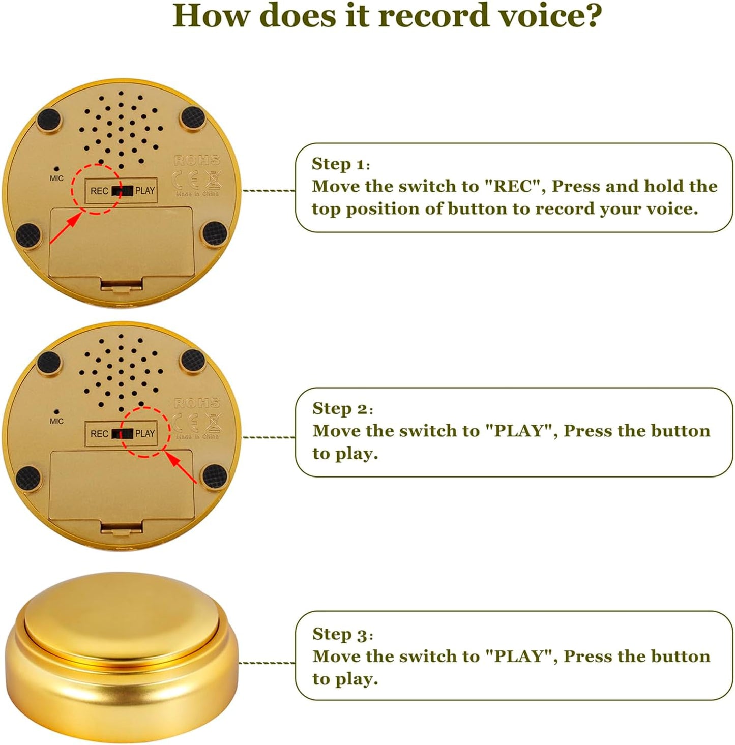 Wariolle 30 Gold Voice Custom Recordable Buttons Second Voice Dog Talking Buttons Recordable and Playback Message