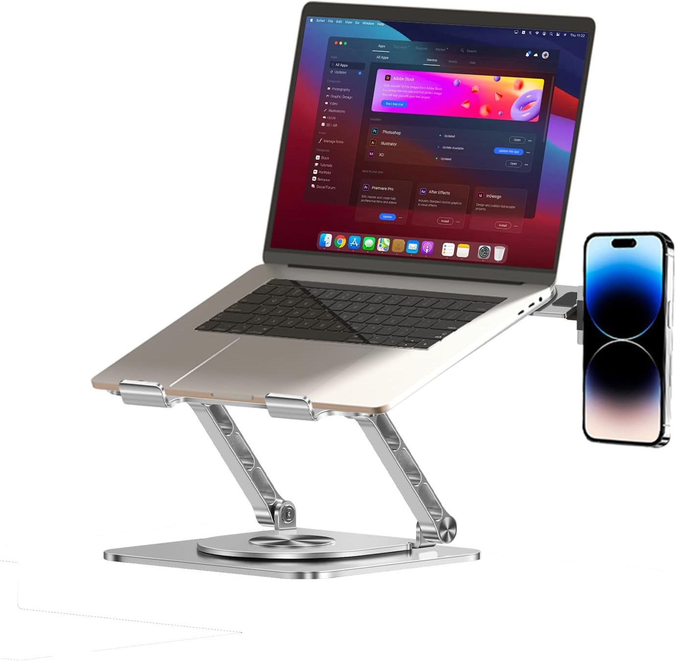 Benriotel 360 12 10-16 Inch Laptop Stand with Magnetic Phone Holder for Desk, Ergonomic Foldable Laptop Riser