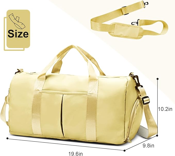 ZGWJ Sports Gym Bag with Wet Pocket & Shoes Compartment, Waterproof Shoulder Weekender Bag for Women and Men Swim Sports Travel Gym Bag Lightweight and easy Carry on Beige