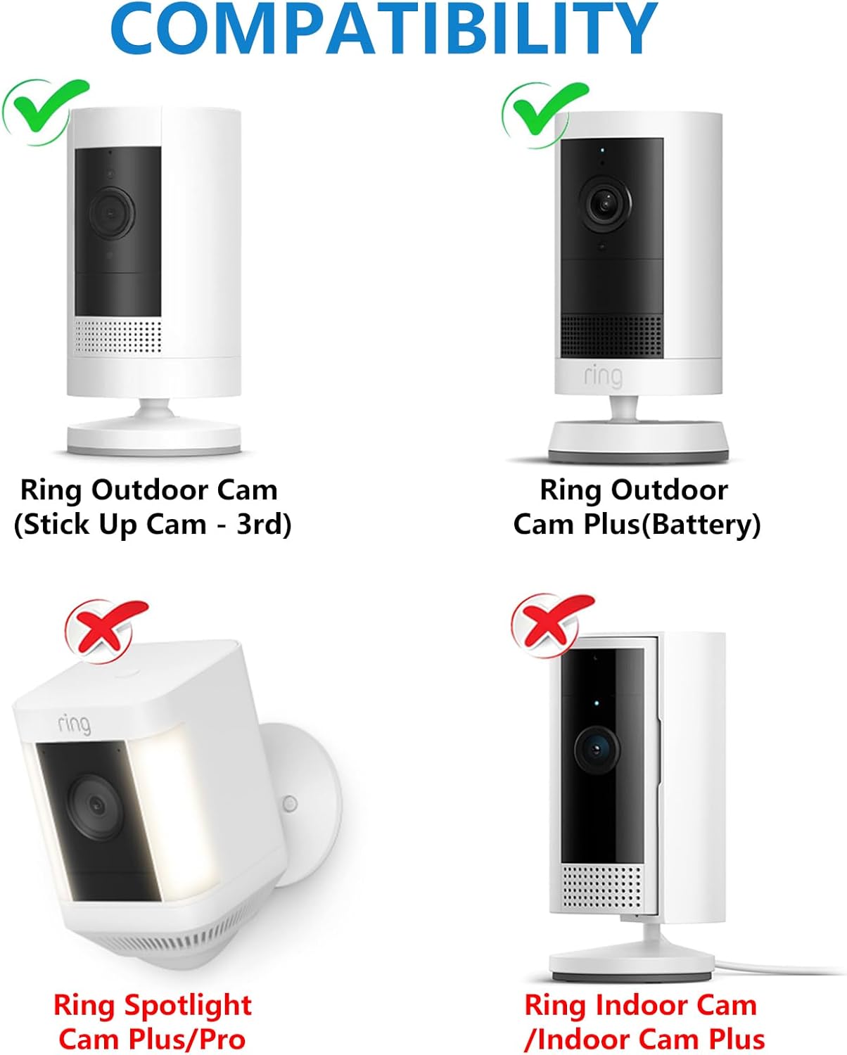 ALERTCAM 2Pack Adjustable Security Wall Mount Bracket for Ring Stick Up Cam & Ring Outdoor Cam Plus, Perfect View Angle