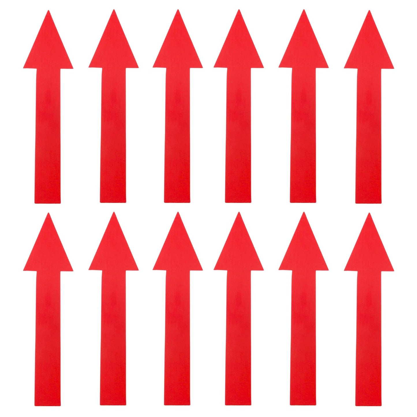JAKOUE 12 Pack 8 x 2 Inch Arrow Stickers, Waterproof PVC Removable Self-Adhesive Floor Decals, Wall Marking Arrow Signs & Directional Indicators，Red