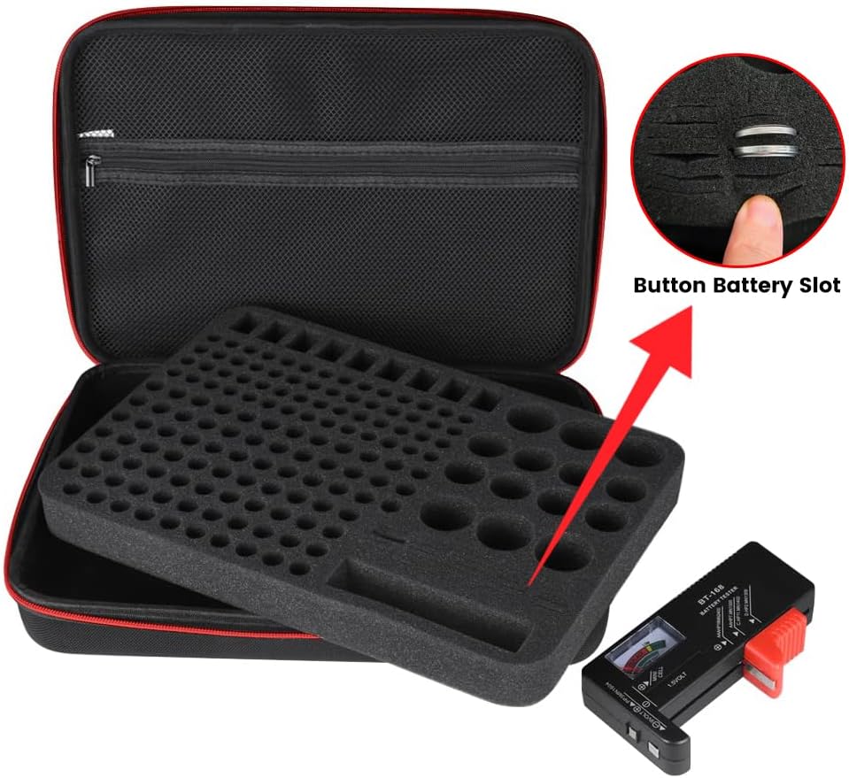 BT-168 200+ 9V Battery Organizer Storage Box with Tester, Battery Vault Case Fireproof Waterproof Explosionproof Holder