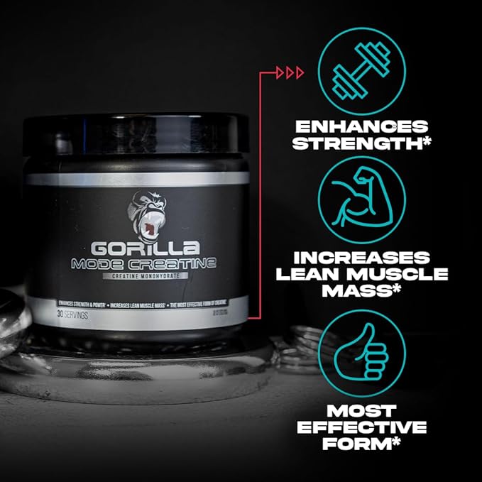 Gorilla Mind Creatine Monohydrate Micronized Powder,Improved Muscle Size, Power Output and Strength, 5 Grams per Servings, 30 Servings
