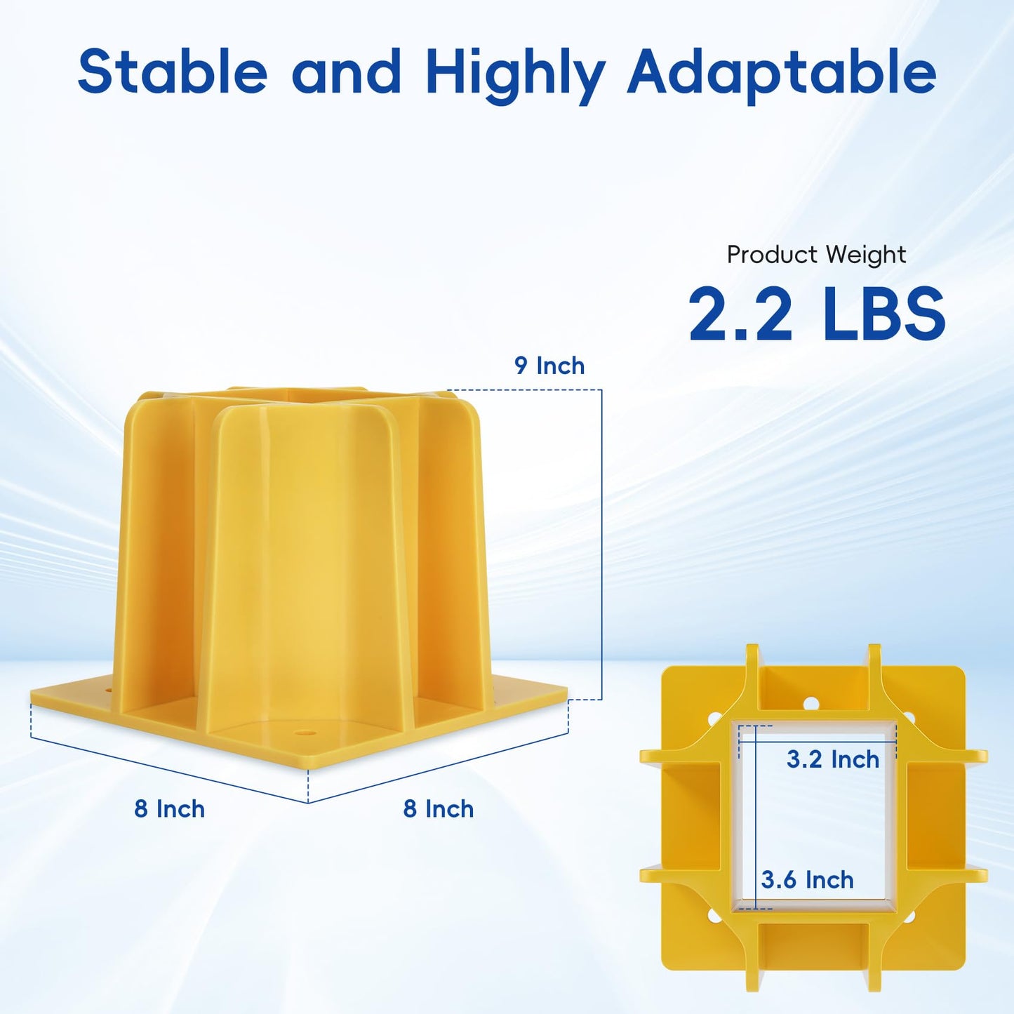 8-Pack Yellow Guardrail Base Boot with Toe Board Slot, Reusable Fall Protection Base for Scaffolding, Temporary Guardrail Systems for Residential and Commercial Construction