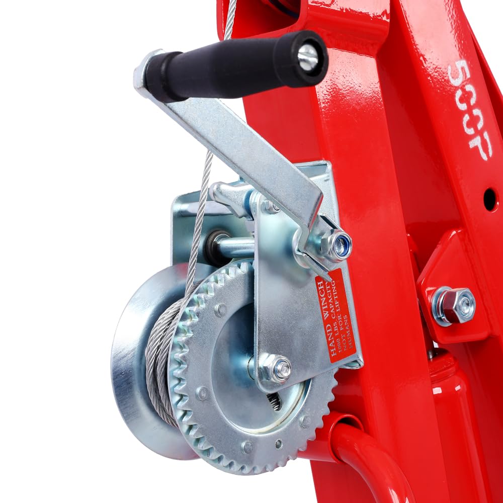 Truck Bed Crane with Hitch Mount Lift, 500Lb Hydraulic Pickup Truck Hitch Crane, 2" Receiver Engine Hoist, Foldable Red Jib Lifting System for Loading Dock PWC Trailer, Professional Shop Tool