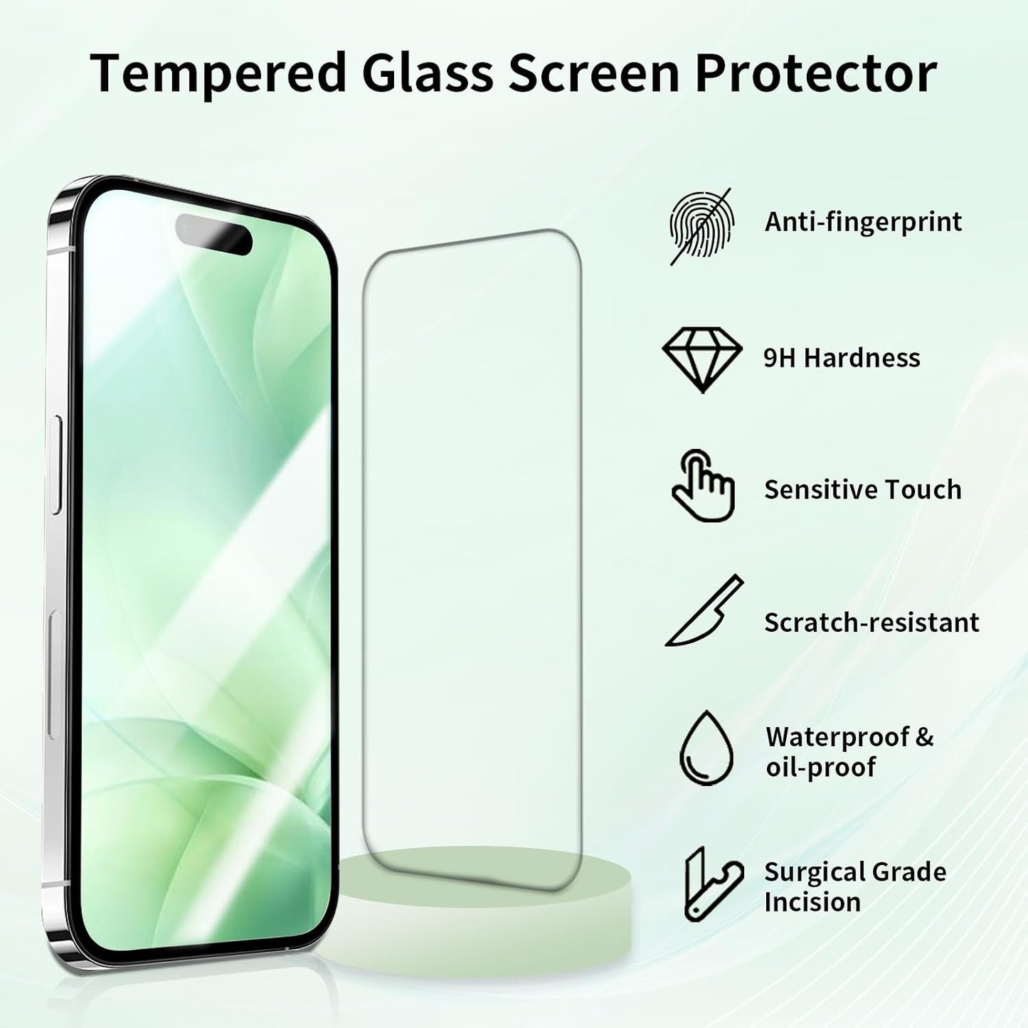 3Pack 16 9H BLEUM CADE Screen Protector for iPhone Plus with Installation Frame, Anti-Fingerprint Hardness Tempered