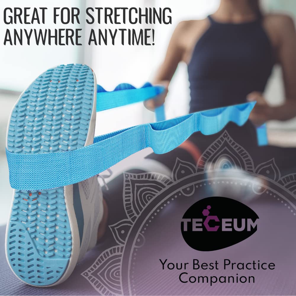 [NEW 2023] TECEUM Yoga Stretching Strap 10 Loops Non-Elastic Strap - Home Workout Stretch Strap for Physical Therapy, Yoga, Pilates plpr 1 in LtB