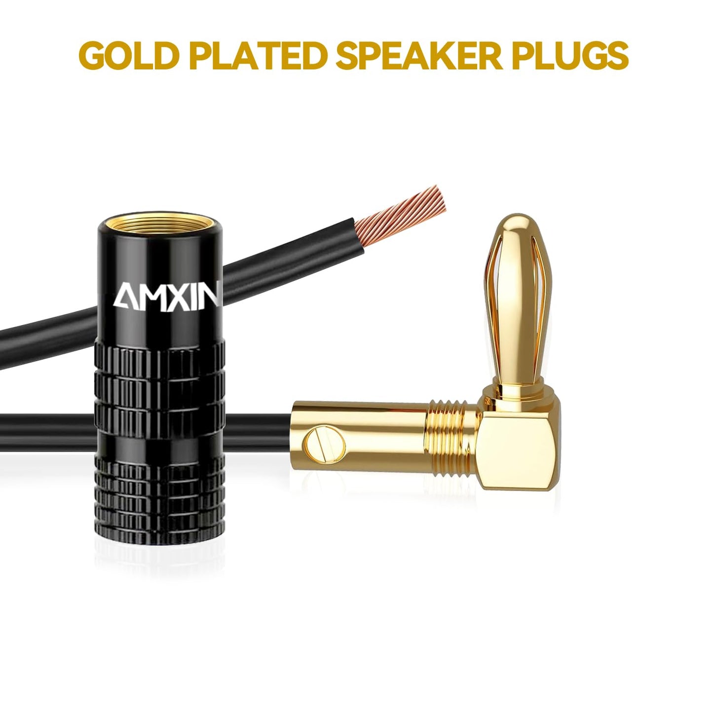 Amxinwang (8 16 24K Right Angle Banana Plugs Pairs, Pieces), Closed Screw Gold Plated Speaker Connectors for Speaker