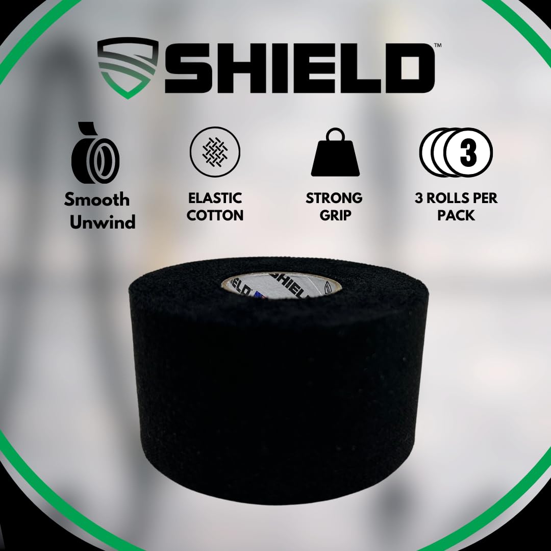 SHIELD | 3-Pack Athletic Tape – 1.5 Inches x 15 Yards - Made in USA, Easy Tear, Rigid, Very Strong. First aid, Injury- Athletic, Medical,Therapy Trainers (Black)