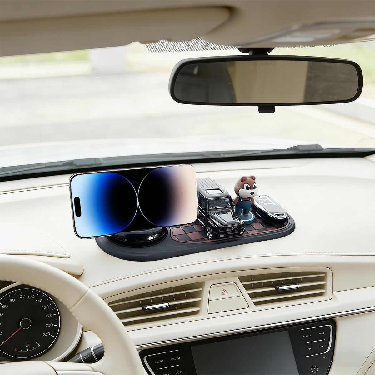 ANFTDCO 3-in-1 Car Dash Anti-Slip Pad, Rotatable Dash Non-Slip Mat with Phone Holder & Temporary Parking Number