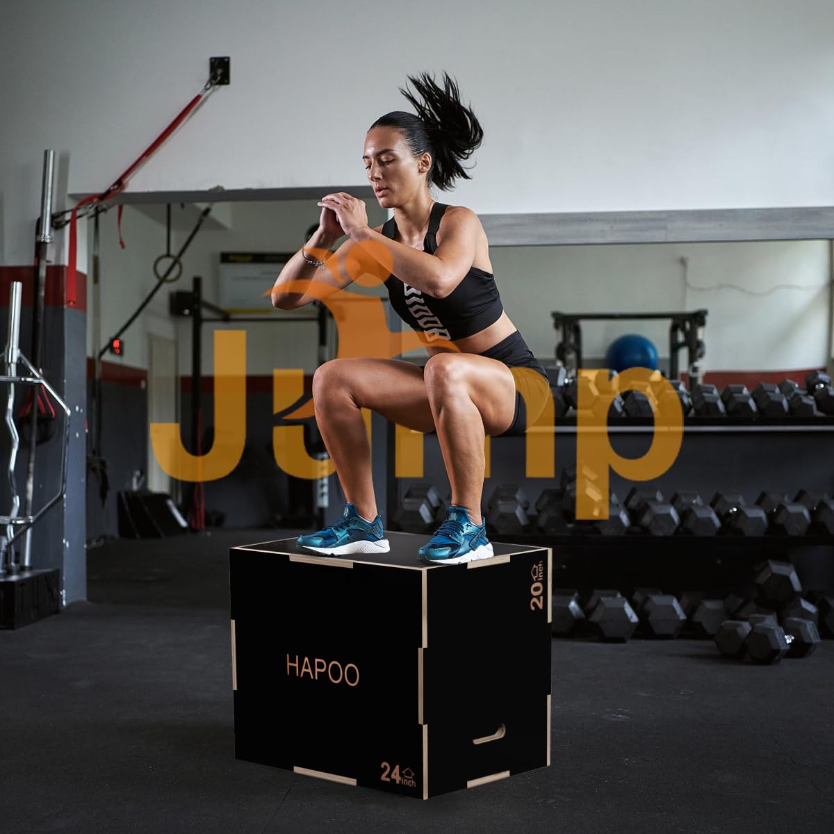 HAPOO 3-in-1 Wooden Box Jumps for Home Gym，30"x24"x20"450 lbs Boxes Step Up with Smooth Edges & Wide Built-in Handles for Jumping, Strength Training, Lunges, Squats,
