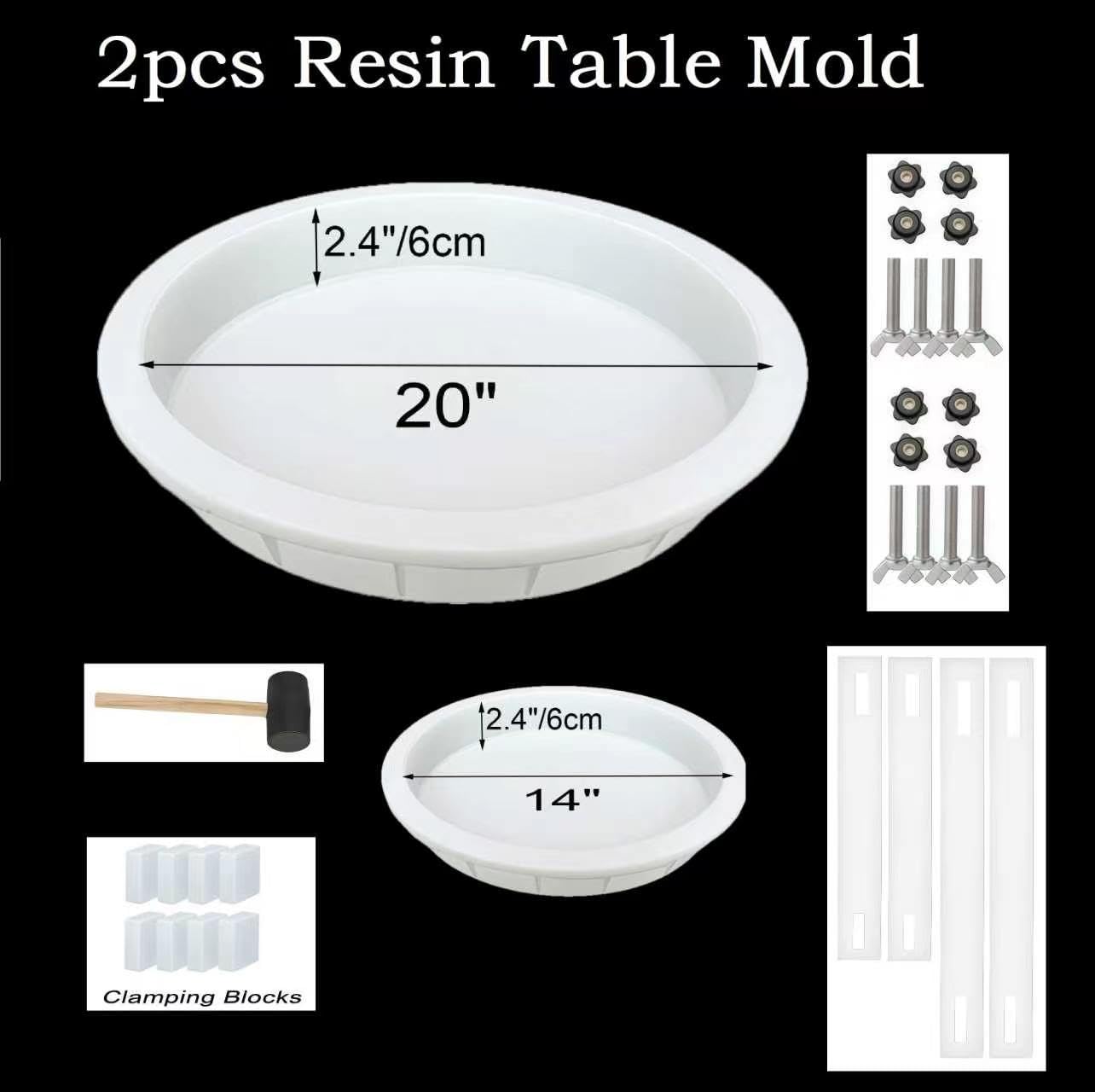 Epoxy Molds Integrated Clamping System 20 inch and 14 inch, Large Round Resin Deep Molds for Tables, Cutting Boards, DIY Art, Round Tray