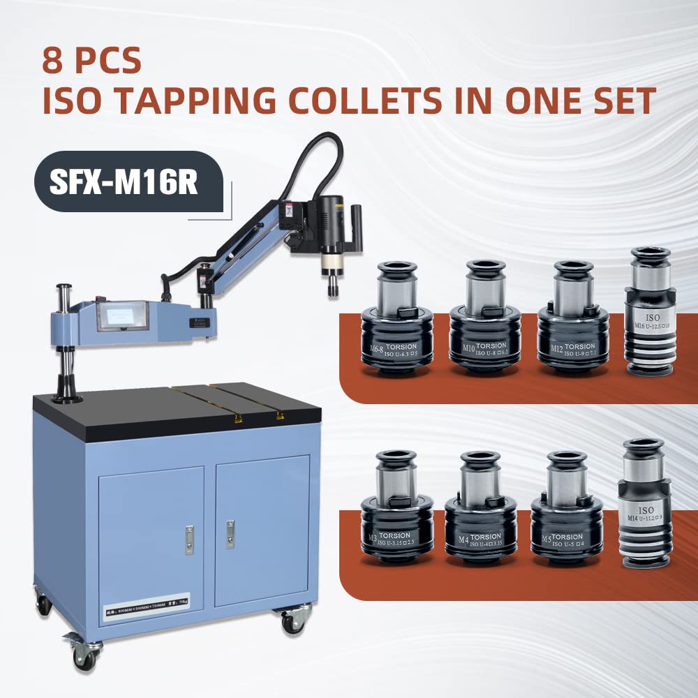 ZAC GT12 ISO Tapping Collets, 8PCS Torque Collets M3, M4, M5, M6/M8, M10, M12, M14, M16 Apply for M16R Tapping Machine