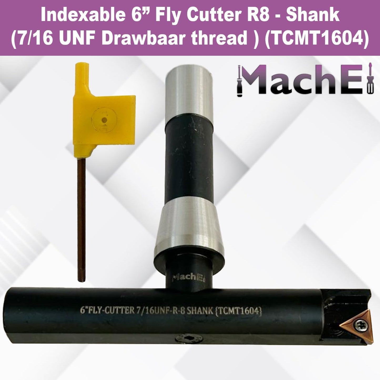MachEl New Balanced Design 6″ Fly Cutter Indexable Type with R8 Shank (7/16 UNF Drawbar Thread) Single Insert Face Milling Cutter TCMT1604 Insert Included Torx Screw & Star Key Included