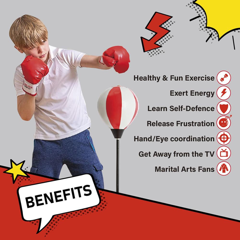 Whoobli Punching Bag for Kids and Toddler Incl Boxing Gloves| 3 4 5 6 7 8+ Years Old Adjustable Kids Boxing Bag with Stand| Sports Toy for Boys| Ideal Christmas Birthday Gift for Children; New 2026