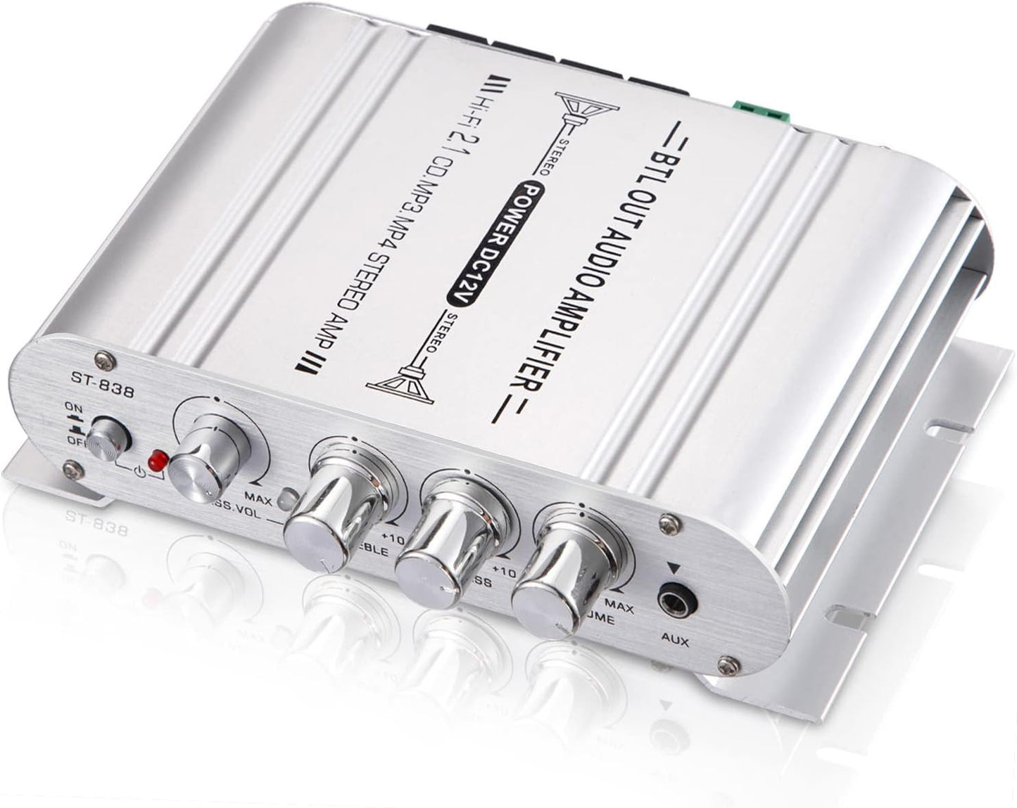 Facmogu ST-838 2.1CH 20Wx2+40W 80W DC12V Audio Power Amplifier, RMS Class D Stereo Digital Audio Amp with Subwoofer